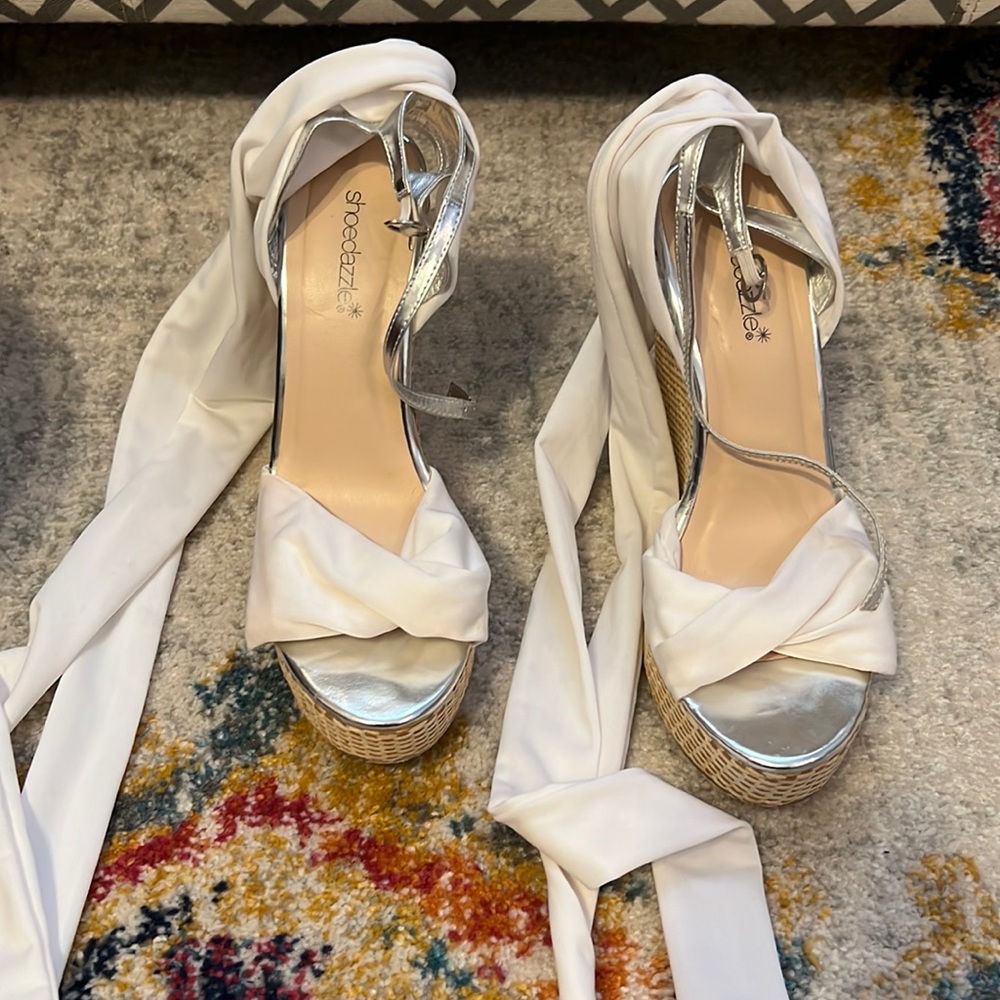 White wrap around platform sandals